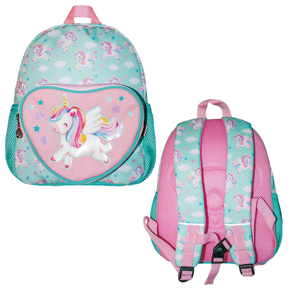 Ghiozdan gradinita UNICORN, compartiment spatios, buzunar frontal inimioara, exterior din plasa, multicolor - imagine 4